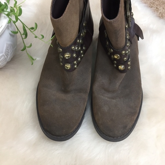 [Guess] Brown Metal Rhinestone Moto Boots - Picture 3 of 8